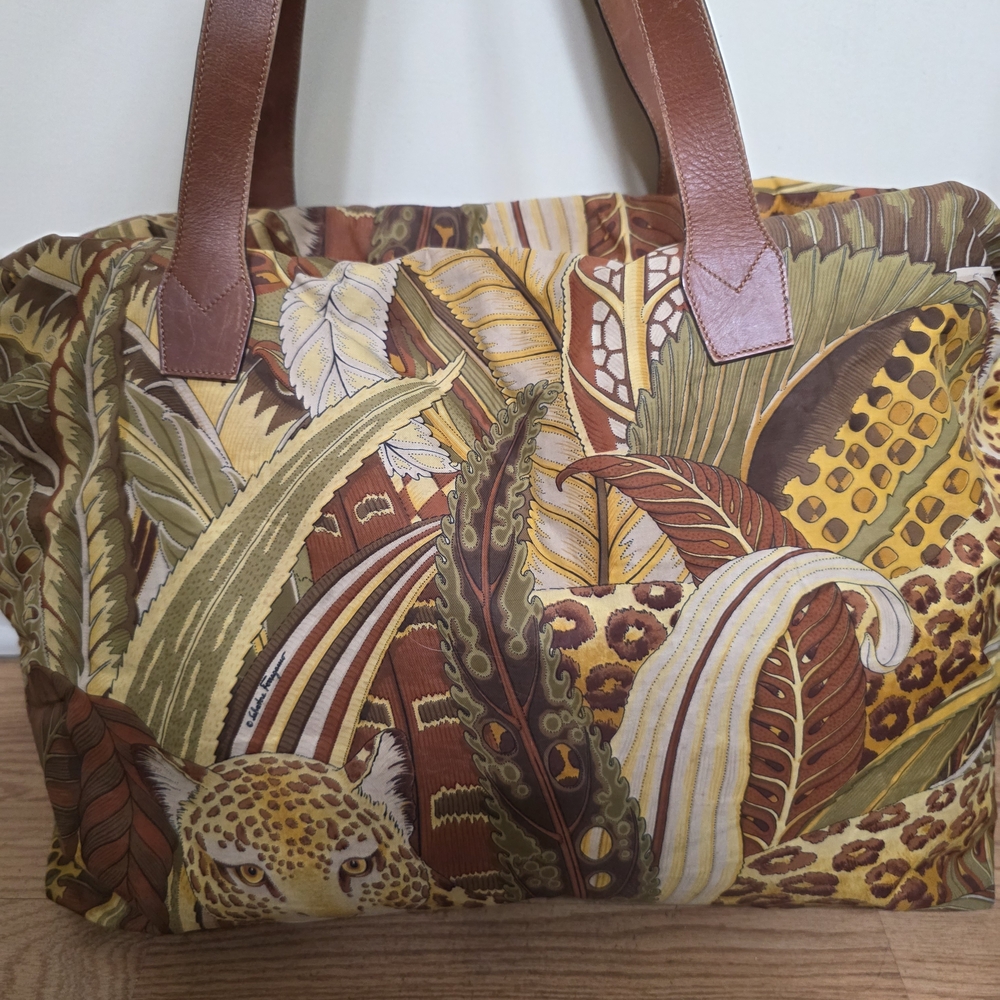 Vintage Salvatore Ferragamo with Brown Handles Travel Bag From JAPAN